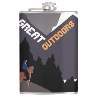Great Outdoors Retro Montana Travel Advert Art Hip Flask