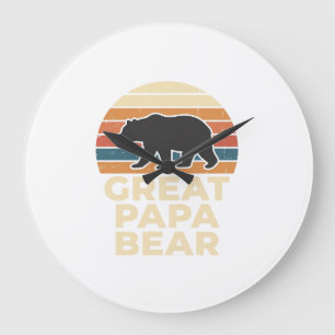 Great Papa Bear Retro Sunset Vintage Vector Design Large Clock