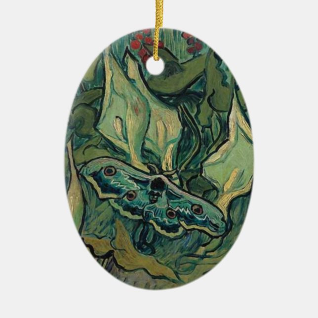 Great Peacock Emperor Moth Van Gogh Fine Art Ceramic Tree Decoration (Front)