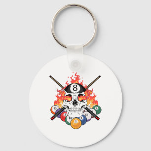Great Pool Billiards Player Skull Billiard Cue Ll  Key Ring