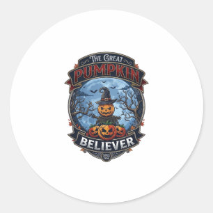 Great Pumpkin Believer Scarecrow Witch Hat Hallowe Classic Round Sticker