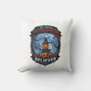Great Pumpkin Believer Scarecrow Witch Hat Hallowe Cushion