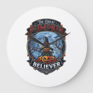 Great Pumpkin Believer Scarecrow Witch Hat Hallowe Large Clock