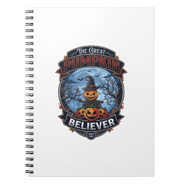 Great Pumpkin Believer Scarecrow Witch Hat Hallowe Notebook (Front)