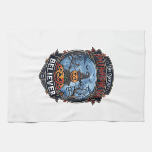 Great Pumpkin Believer Scarecrow Witch Hat Hallowe Tea Towel