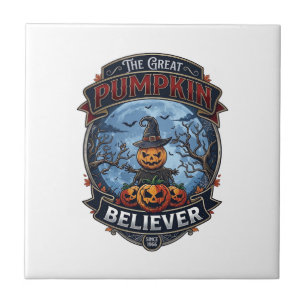 Great Pumpkin Believer Scarecrow Witch Hat Hallowe Tile