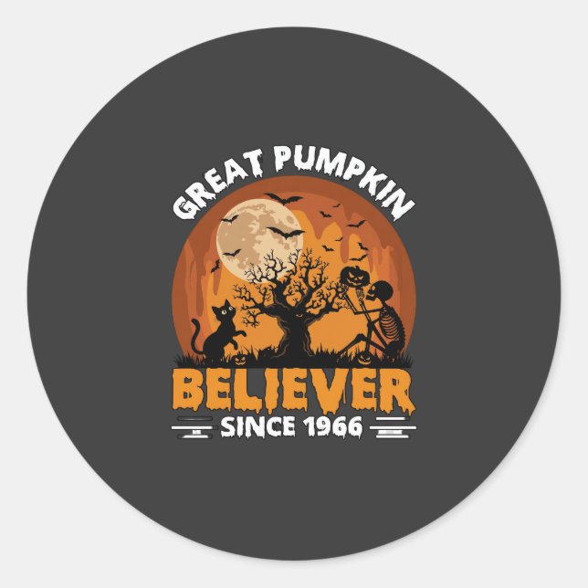 Great Pumpkin Believer Since Halloween Skeleton Ca Classic Round Sticker (Front)