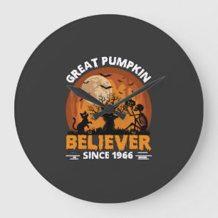 Great Pumpkin Believer Since Halloween Skeleton Ca Large Clock