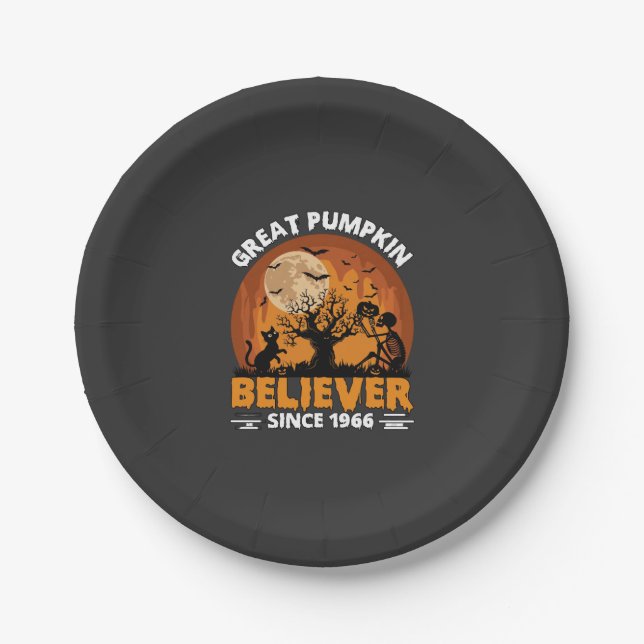 Great Pumpkin Believer Since Halloween Skeleton Ca Paper Plate (Front)