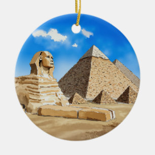 Great Pyramids of Giza Egypt Watercolor Ceramic Tree Decoration