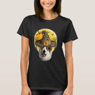 Great Pyrenee Witch Hat With Moon Halloween Dog T-Shirt
