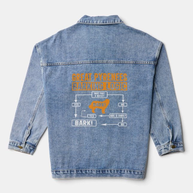 Great Pyrenees Barking Logic  Dog  Saying  Denim Jacket (Back)