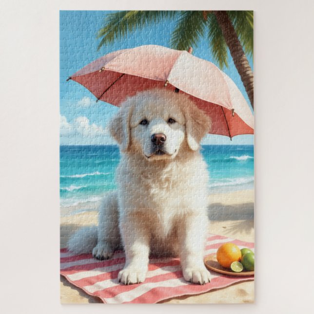 Great Pyrenees Beach Relax Scene Jigsaw Puzzle (Vertical)