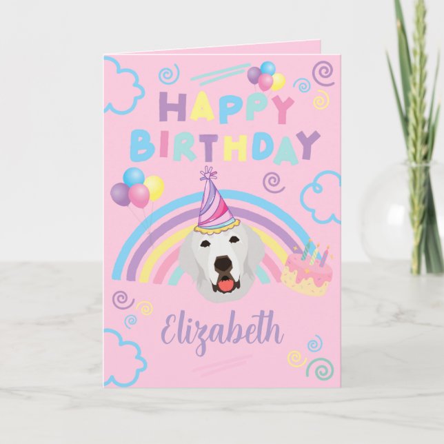 Great Pyrenees Birthday Card in Pink (Front)