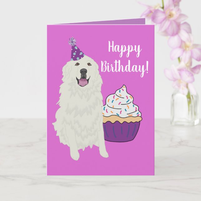 Great Pyrenees Birthday Folded Greeting Card (Orchid)