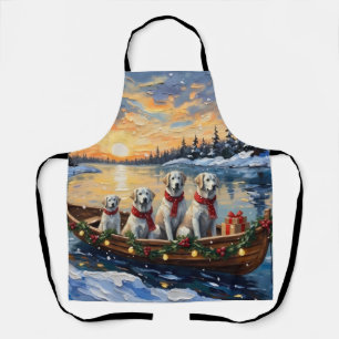 Great Pyrenees Christmas Boat Holiday Apron