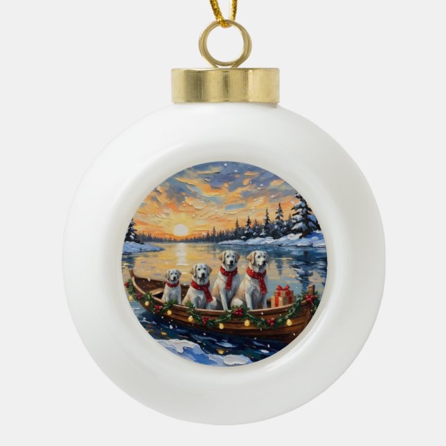 Great Pyrenees Christmas Boat Holiday Ceramic Ball Christmas Ornament (Front)