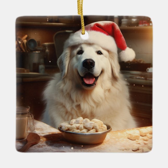 Great Pyrenees Christmas Cookies Festive Holiday Ceramic Ornament (Front)