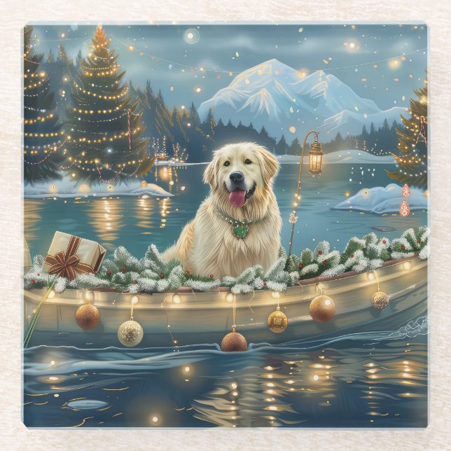 Great Pyrenees Christmas Festive Voyage Glass Coaster (Front)