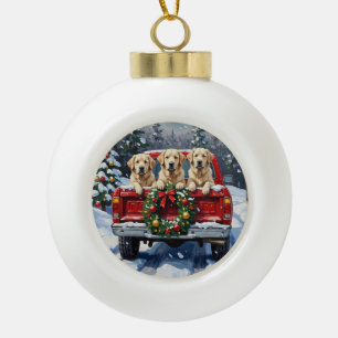 Great Pyrenees Christmas Red Truck Holiday Ceramic Ball Christmas Ornament