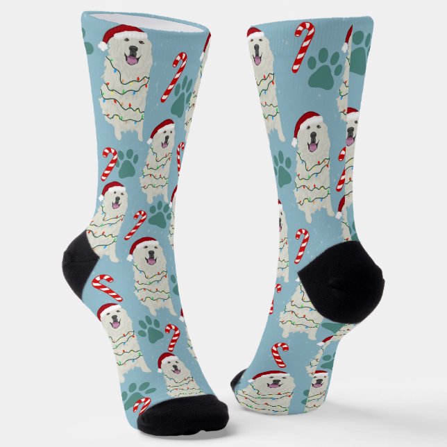 Great Pyrenees Christmas  Socks (Angled)