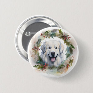 Great Pyrenees Christmas Wreath Festive Pup 6 Cm Round Badge