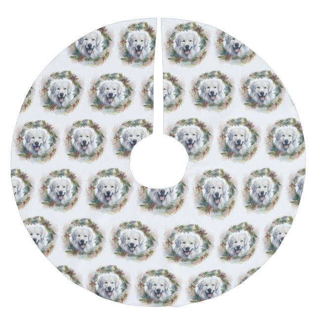 Great Pyrenees Christmas Wreath Festive Pup  Brushed Polyester Tree Skirt (Front)