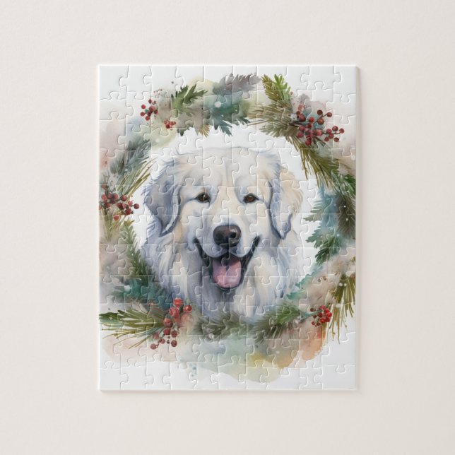 Great Pyrenees Christmas Wreath Festive Pup  Jigsaw Puzzle (Vertical)