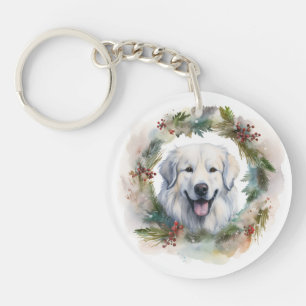 Great Pyrenees Christmas Wreath Festive Pup Key Ring