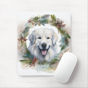 Great Pyrenees Christmas Wreath Festive Pup  Mouse Mat