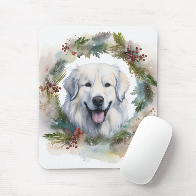 Great Pyrenees Christmas Wreath Festive Pup  Mouse Mat (With Mouse)