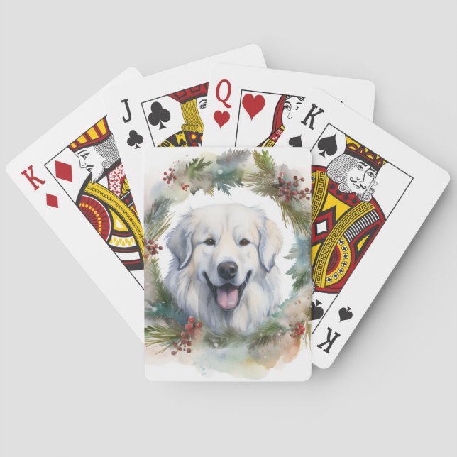 Great Pyrenees Christmas Wreath Festive Pup  Playing Cards (Back)