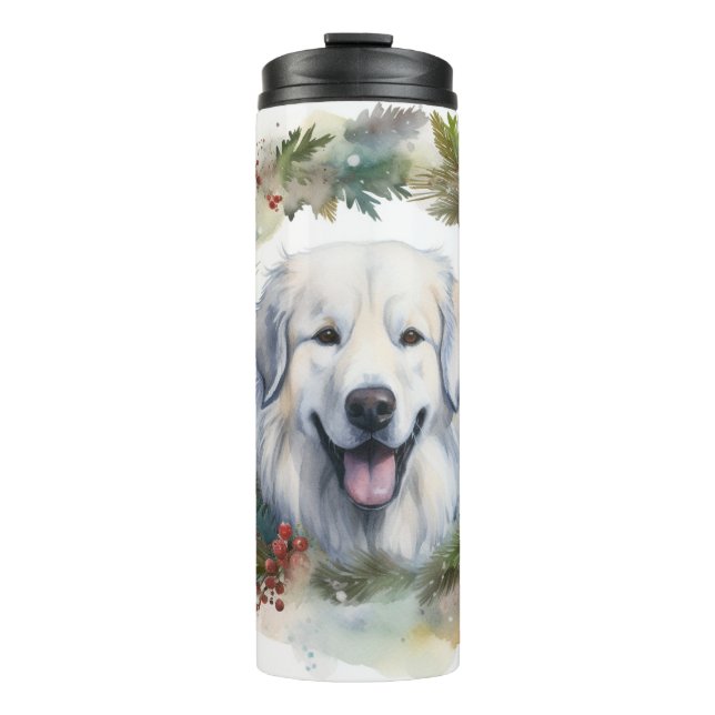 Great Pyrenees Christmas Wreath Festive Pup  Thermal Tumbler (Front)