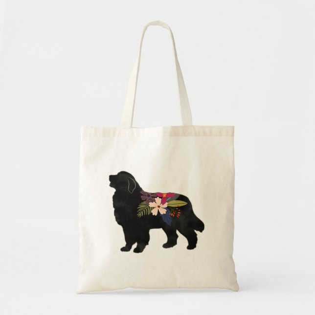 Great Pyrenees Dog Breed Boho Floral Silhouette Tote Bag (Front)