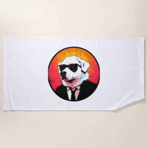 Great Pyrenees Dog Businessman   Beach Towel