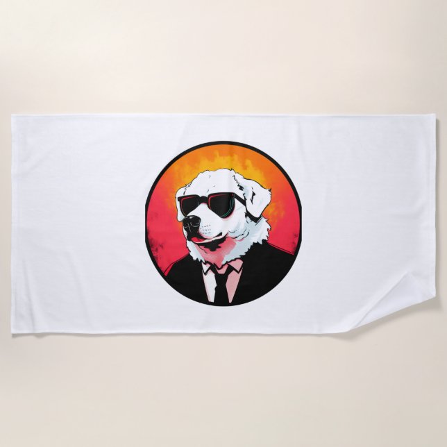 Great Pyrenees Dog Businessman   Beach Towel (Front)