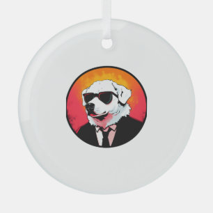 Great Pyrenees Dog Businessman   Glass Tree Decoration
