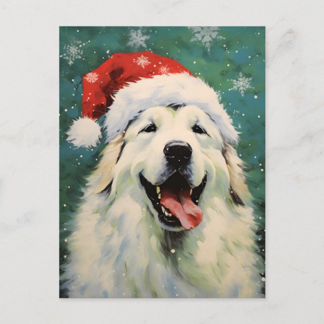 Great Pyrenees dog Christmas brush painting artwor Postcard (Front)