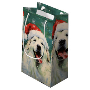 Great Pyrenees dog Christmas brush painting artwor Small Gift Bag