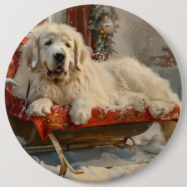 Great Pyrenees Dog Christmas Festive 6 Cm Round Badge (Front)