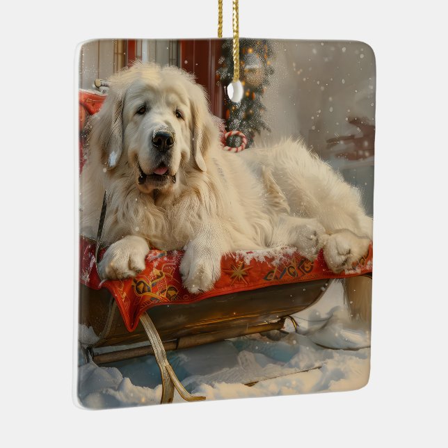 Great Pyrenees Dog Christmas Festive Ceramic Ornament (Right)
