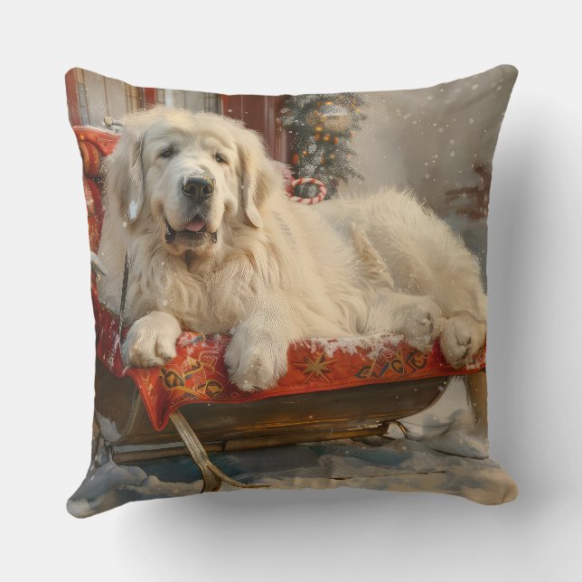 Great Pyrenees Dog Christmas Festive Cushion (Back)
