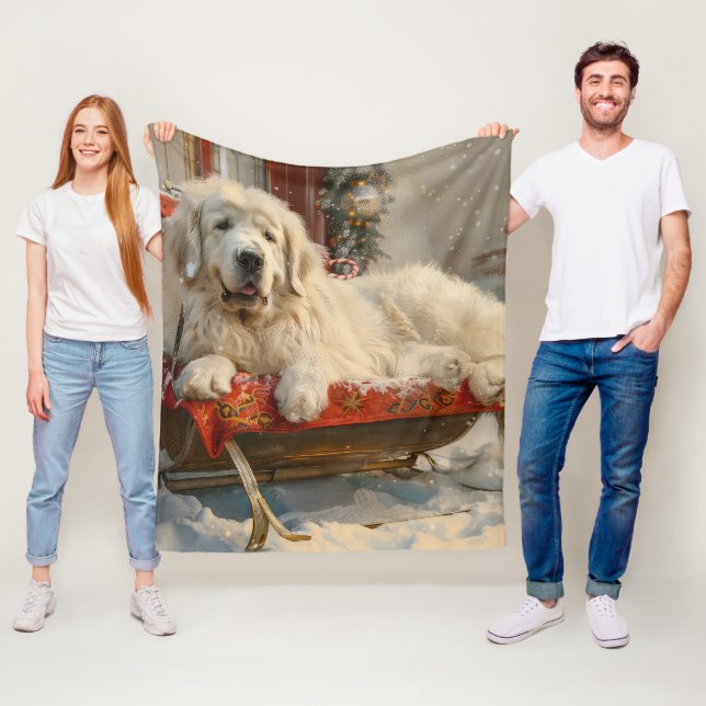 Great Pyrenees Dog Christmas Festive Fleece Blanket (In Situ)