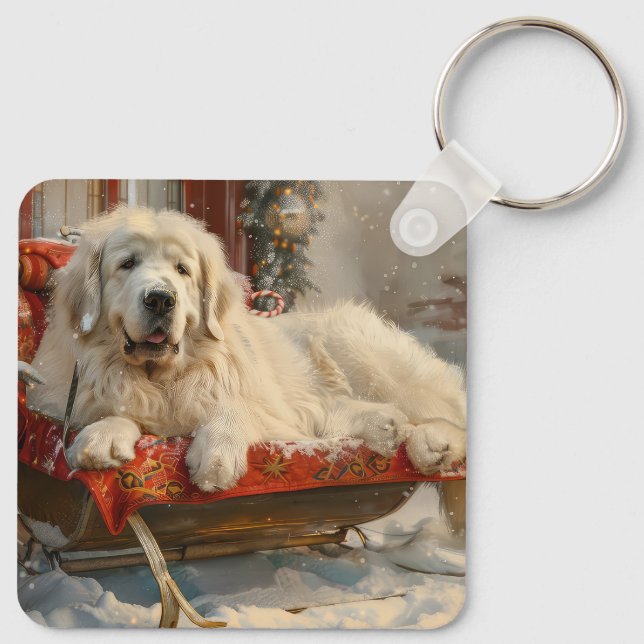Great Pyrenees Dog Christmas Festive Key Ring (Back)