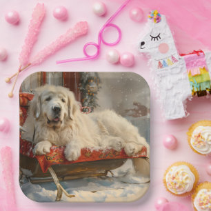 Great Pyrenees Dog Christmas Festive Paper Plate