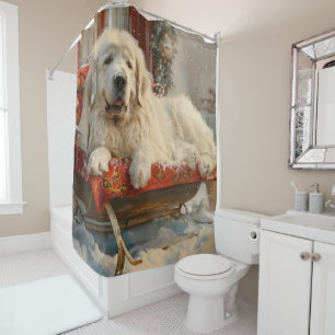 Great Pyrenees Dog Christmas Festive Shower Curtain