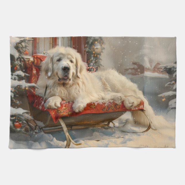 Great Pyrenees Dog Christmas Festive Tea Towel (Horizontal)
