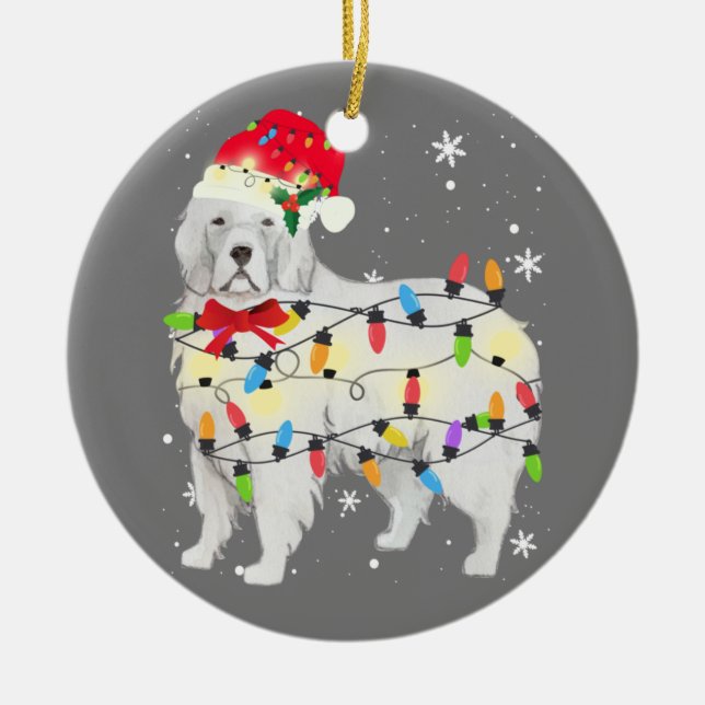 Great Pyrenees Dog Christmas Light Xmas Mum Dad Ceramic Tree Decoration (Front)