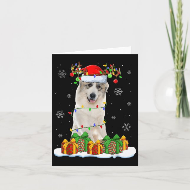 Great Pyrenees Dog Christmas Lights Santa Pet Dog  Card (Front)