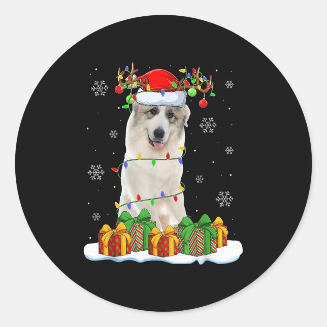 Great Pyrenees Dog Christmas Lights Santa Pet Dog  Classic Round Sticker (Front)